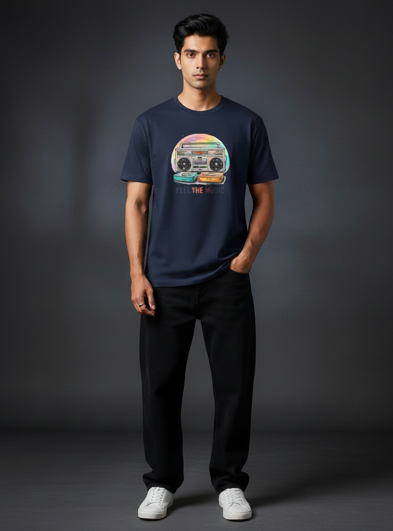 Feel The Music Round Neck Graphic Tee | The Fifth Thread