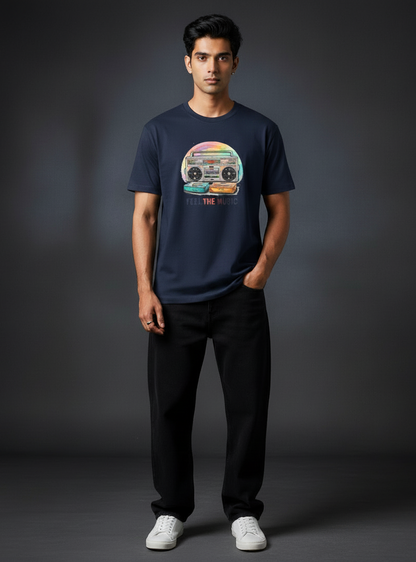 Feel The Music Round Neck Graphic Tee | The Fifth Thread