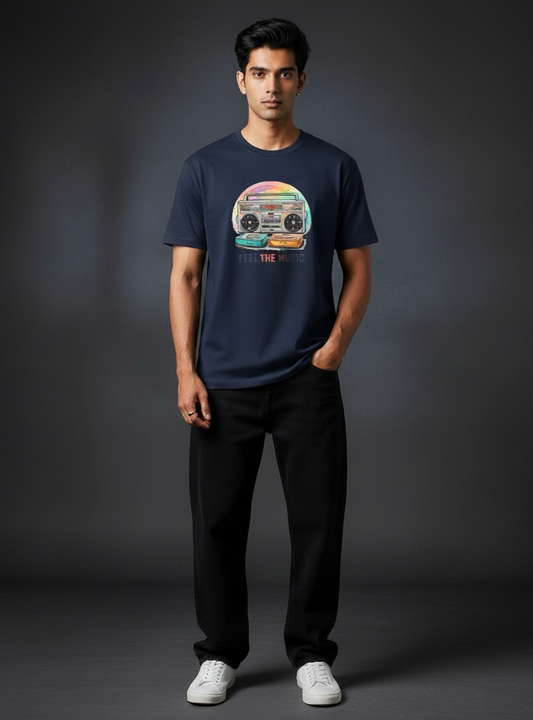 Feel The Music Round Neck Graphic Tee | The Fifth Thread