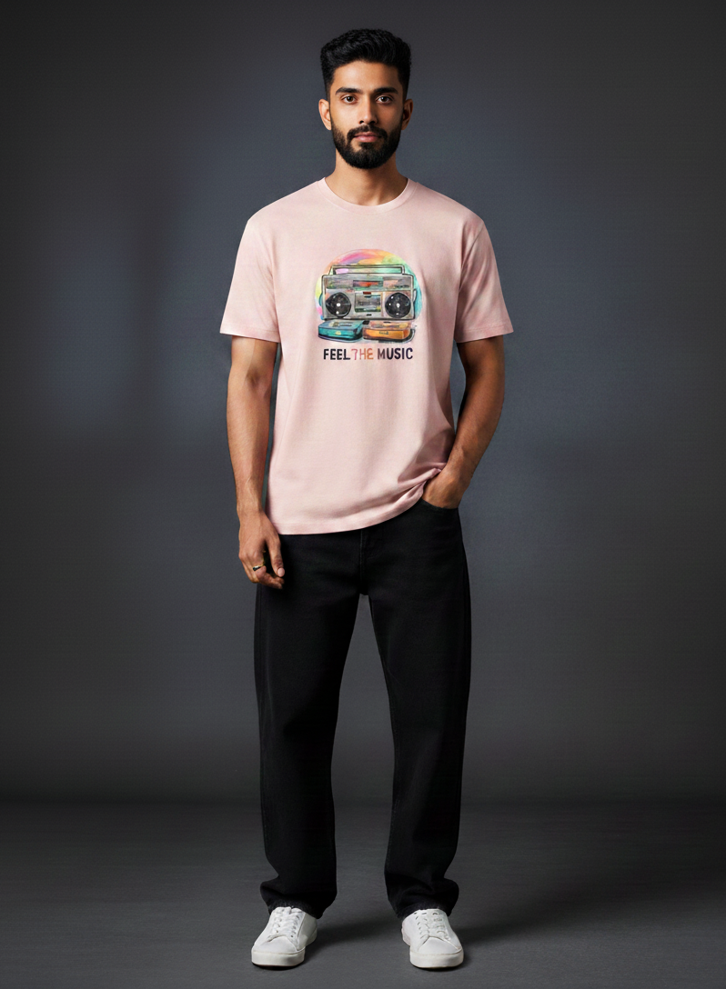 Feel The Music Round Neck Graphic Tee | The Fifth Thread