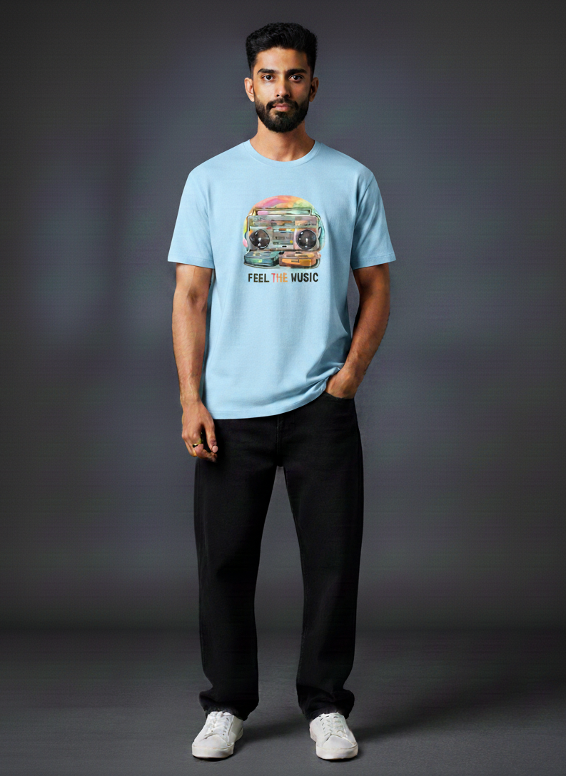 Feel The Music Round Neck Graphic Tee | The Fifth Thread